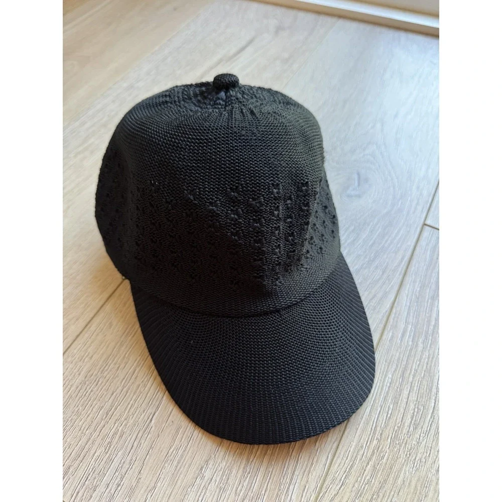 VIVIEN Luxury Black Knit Baseball Cap Hat Eyelet Mesh Open Stitch